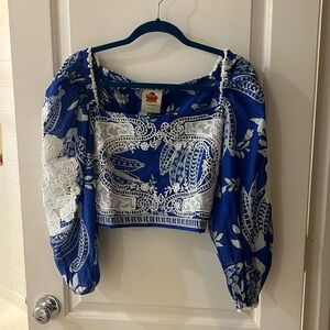 Farm Rio Blue Lace Banana Blouse